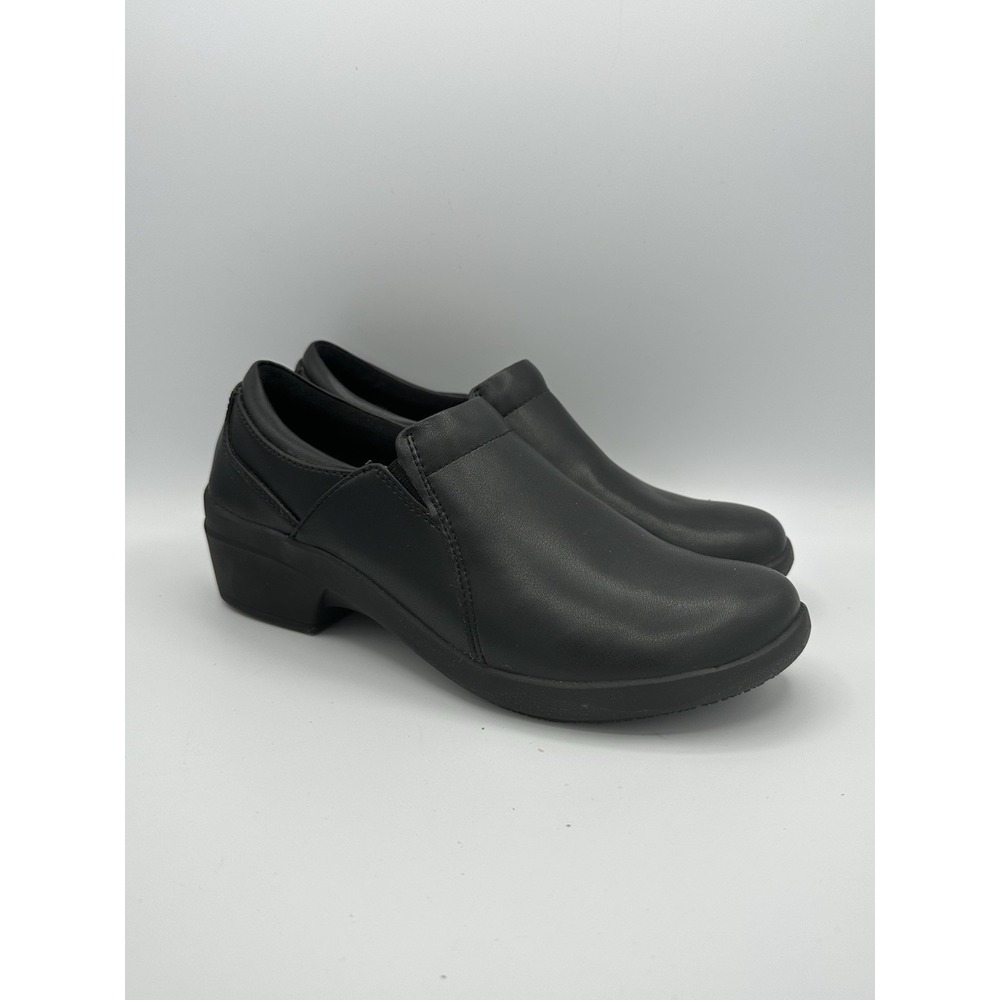 Clarks Slip Resistant Black Leather Clogs Women's Size 6 Black Shoes High Back